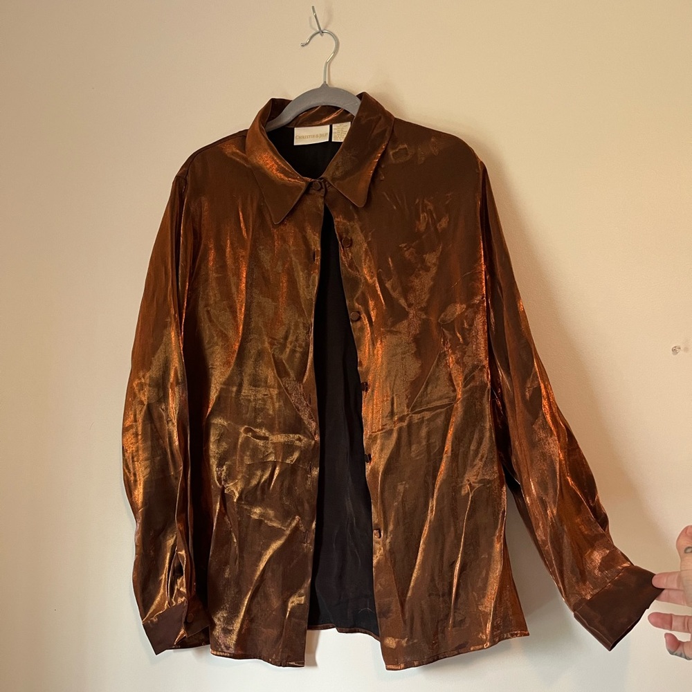 Christie & Jill Burnt Orange Shimmery Button Up Shirt, Size 12T
